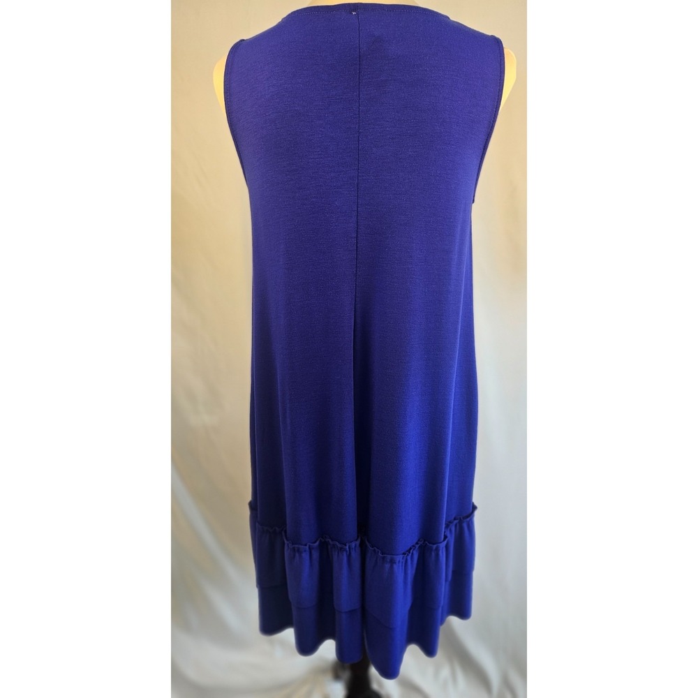 Zenana Royal Blue Sleeveless Swing Dress Layered Hem Soft Stretch Casual Boho L - Picture 6 of 6